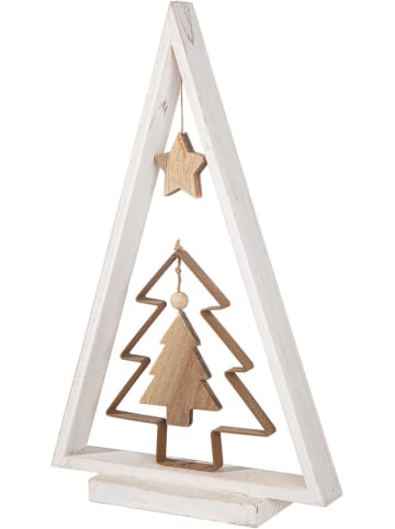 GILDE Staand reliëf dennenboom "Bing" wit/naturel - (B)27 x (H)42,5 x (D)7,5 cm