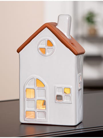 GILDE Theelichthouder "Casa" wit - (B)10,5 x (H)18 x (D)6 cm