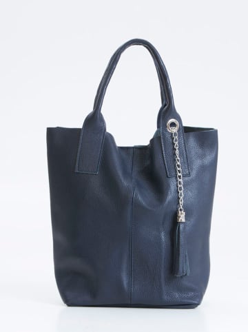 Pia Sassi Leren schoudertas donkerblauw - (B)28 x (H)35 x (D)17 cm