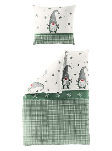 Bierbaum Komplet pościeli flanelowej w kolorze zielono-białym