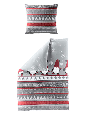 Bierbaum Biber-Bettwäsche-Set in Grau/ Rot