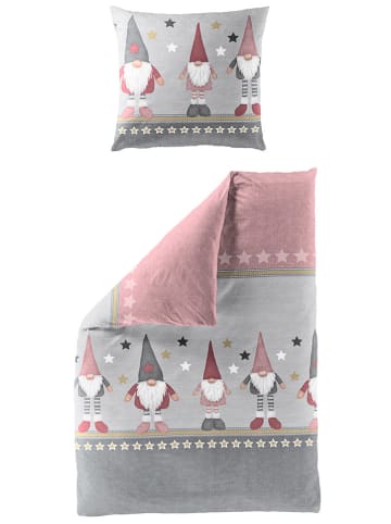 Bierbaum Komplet pościeli flanelowej w kolorze szaro-jasnoróżowym