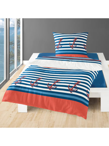 Bierbaum Komplet pościeli w kolorze biało-niebiesko-czerwonym z kory