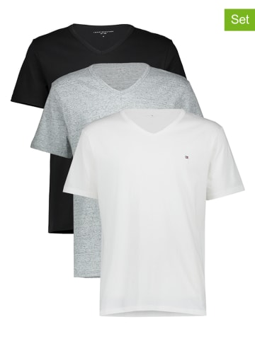 Tommy Hilfiger 3er-Set: Shirts in Weiß/ Schwarz/ Grau
