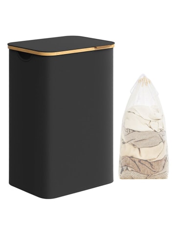 Songmics Wäschekorb in Schwarz/ Hellbraun - (B)42 x (H)70,5 x (T)32 cm