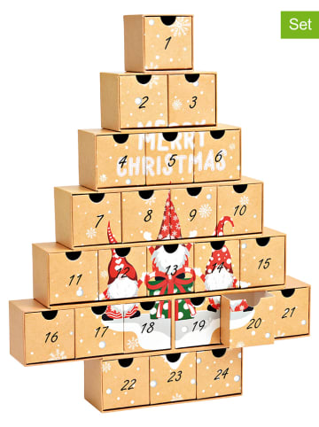 G. Wurm 24tlg. Set: Adventskalender "Merry Christmas" in Beige - (B)38 x (H)48 x (T)6 cm