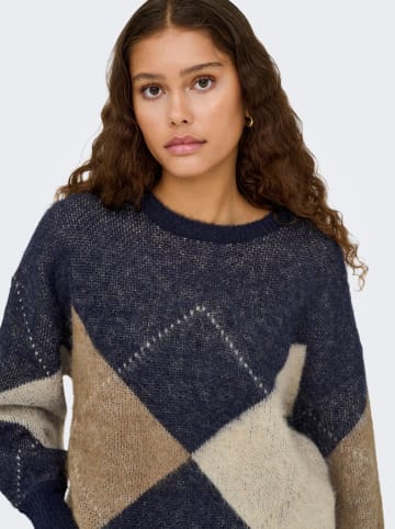 ONLY Pullover in Dunkelblau/ Hellbraun