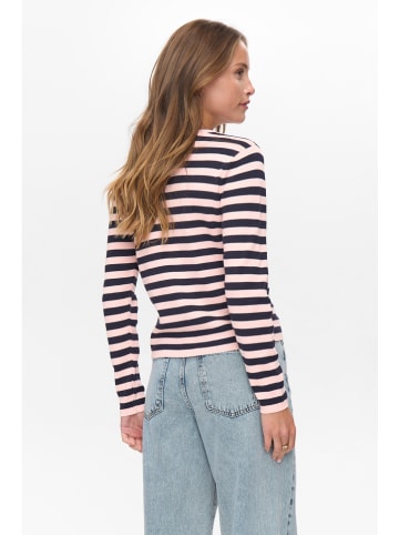 NÜMPH Sweter "Nustripy" w kolorze jasnoróżowo-granatowym