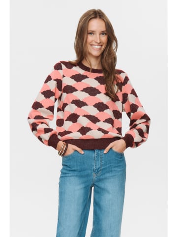 NÜMPH Sweter "Nulila" w kolorze bordowo-jasnoróżowo-kremowym