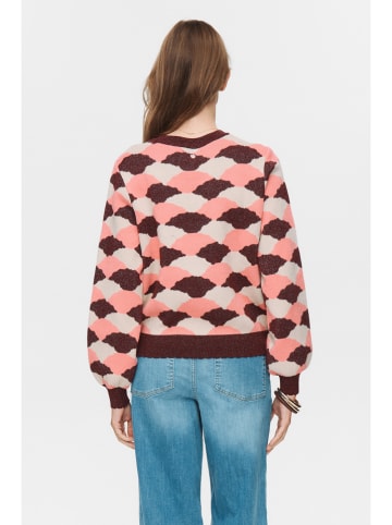 NÜMPH Sweter "Nulila" w kolorze bordowo-jasnoróżowo-kremowym