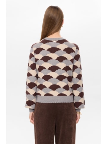 NÜMPH Sweter "Nulila" w kolorze szaro-ciemnobrązowo-kremowym