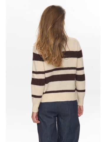 NÜMPH Sweter "Nuriette" w kolorze beżowo-ciemnobrązowym