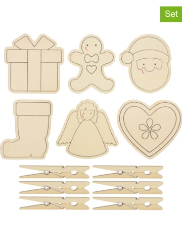 SUNNYSUE 12-delige set: houten klemmen met vormen "Santa & Co." naturel