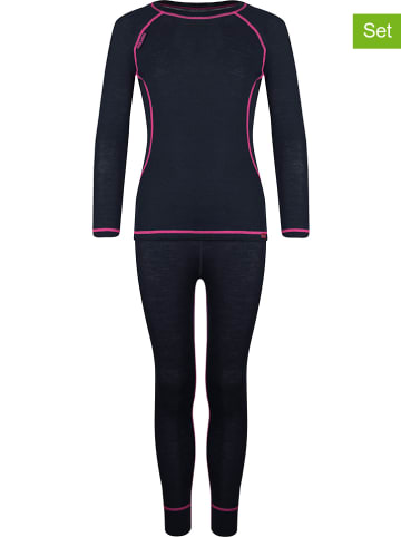 Trollkids 2-delige functionele ondergoedset "Kids Merino Baselayer" antraciet/roze