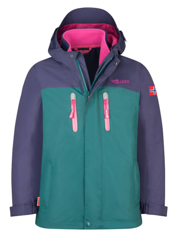 Trollkids 3in1-Funktionsjacke "Bryggen" in Lila/ Petrol