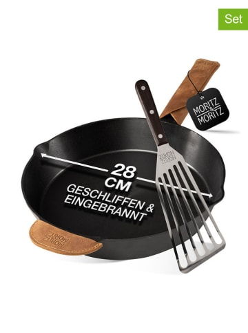 Moritz & Moritz 3tlg. Set: Gusseisenpfanne in Schwarz/ Hellbraun
