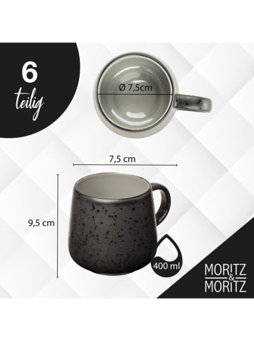 Moritz & Moritz 6-delige set: koppen "Solid Uni" grijs - 400 ml