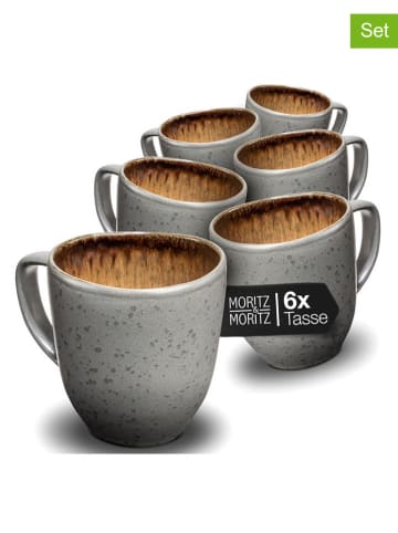 Moritz & Moritz 6-delige set: koppen "Organic" grijs/oranje - 380 ml