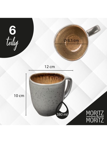 Moritz & Moritz Kubki (6 szt.) "Organic" w kolorze szaro-pomarańczowym - 380 ml