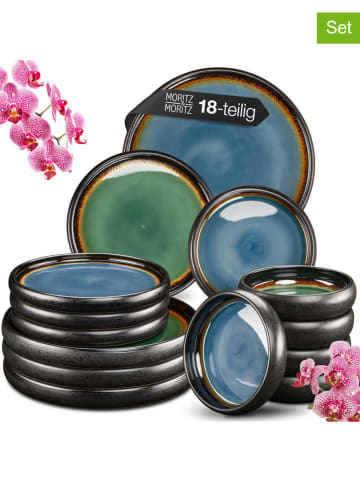 Moritz & Moritz 18-częściowy zestaw naczyń "Solid" w kolorze niebiesko-zielonym