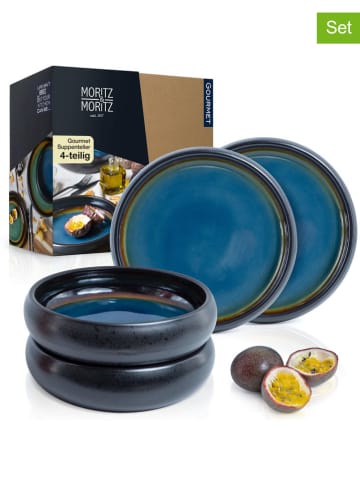Moritz & Moritz Talerze głębokie (4 szt.) "Solid" w kolorze niebiesko-brązowym - Ø 19 cm