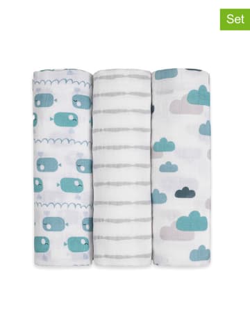 Emma&Noah 3er-Set: Mullwindeln in Weiß/ Blau