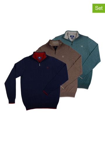 The Time of Bocha 3er-Set: Pullover in Dunkelblau/ Hellbraun/ Blau