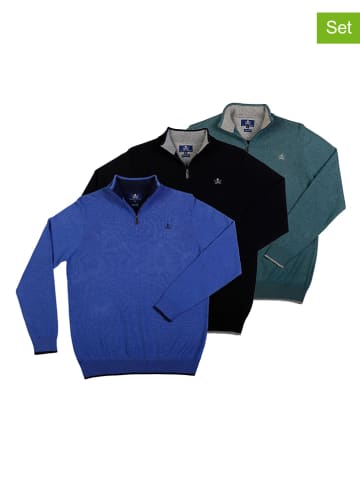 The Time of Bocha 3er-Set: Pullover in Türkis/ Blau/ Schwarz