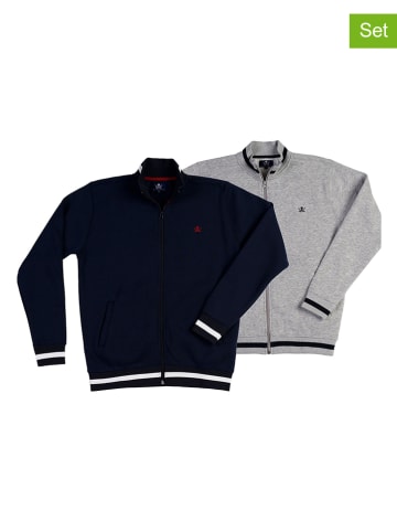 The Time of Bocha 2er-Set: Sweatjacken in Grau/ Dunkelblau