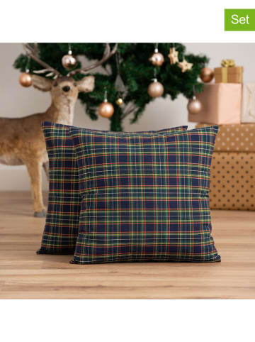 GAMUSI 2er-Set: Kissenhüllen ''Check'' in Dunkelblau