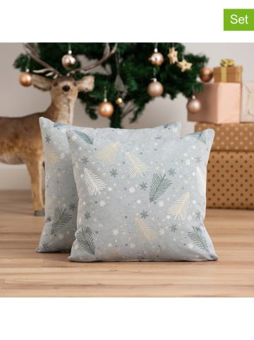 GAMUSI 2er-Set: Kissenhüllen ''Christree'' in Hellblau/ Gold