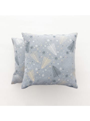 GAMUSI 2-delige set: kussenhoezen "Christree" lichtblauw/goudkleurig