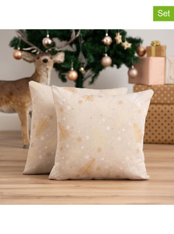 GAMUSI Poszewki (2 szt.) "Christree" w kolorze złoto-beżowym na poduszkę