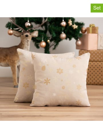 GAMUSI 2er-Set: Kissenhüllen ''Flake'' in Beige/ Gold
