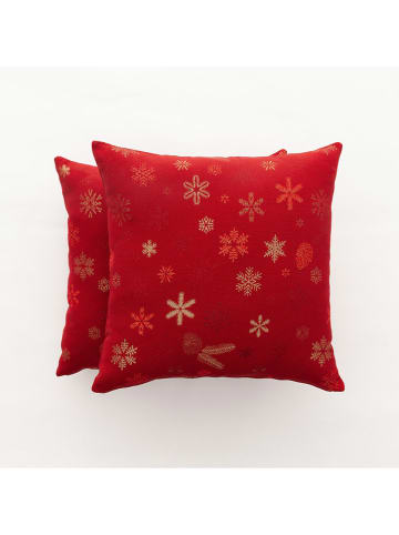 GAMUSI 2-delige set: kussenhoezen "Flake" rood/goudkleurig