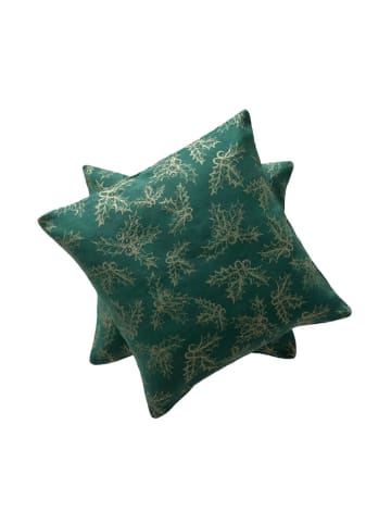 GAMUSI 2-delige set: kussenhoezen "Holly" groen/goudkleurig