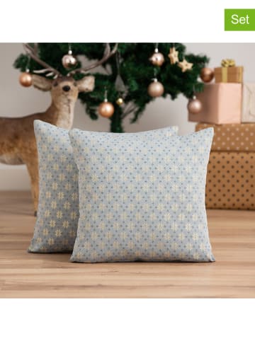GAMUSI 2-delige set: kussenhoezen "Merry Christmas" lichtblauw/goudkleurig