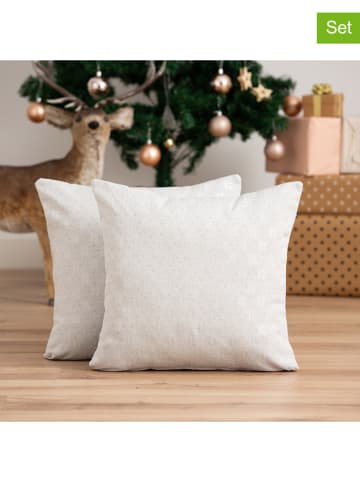 GAMUSI 2er-Set: Kissenhüllen ''Merry Christmas'' in Grau/ Silber