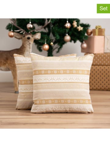 GAMUSI Poszewki (2 szt.) "Ribbon" w kolorze złoto-beżowym na poduszkę