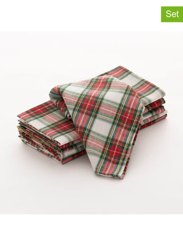 GAMUSI 6er-Set: Servietten ''Check'' in Weiß/ Rot/ Grün - (L)45 x (B)45 cm
