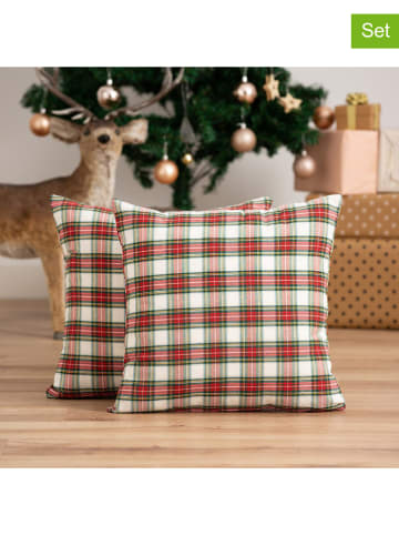 GAMUSI 2-delige set: kussenhoezen "Check" wit/rood