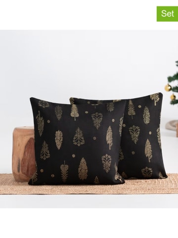 GAMUSI 2-delige set: kussenhoezen "Silvet" zwart/goudkleurig
