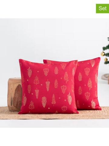 GAMUSI 2-delige set: kussenhoezen "Silvet" rood/goudkleurig