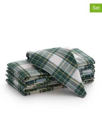 GAMUSI 6er-Set: Servietten ''Check'' in Weiß/ Grün - (L)45 x (B)45 cm