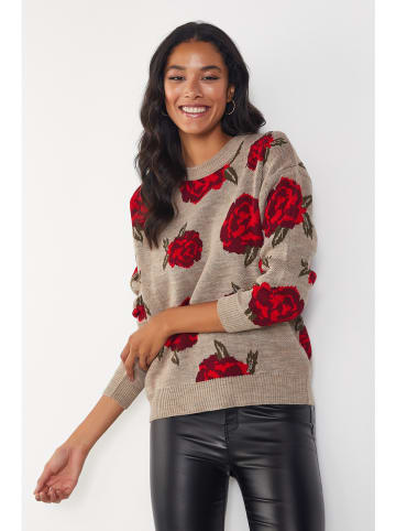 Milan Kiss Pullover in Taupe/ Rot