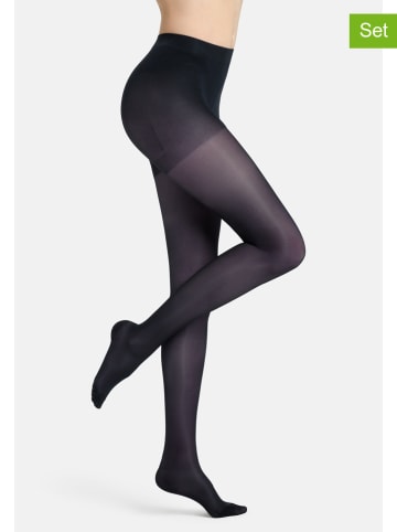 camano 3er-Set: Strumpfhosen "Compression & Active" in Dunkelblau - 80 DEN