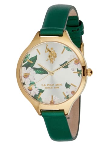 U.S. Polo Assn. Kwartshorloge donkergroen/goudkleurig/wit