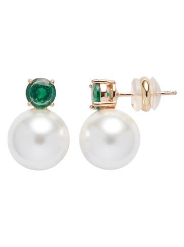 U.S. Polo Assn. Pozłacane kolczyki-wkrętki ze szmaragdami i perłami syntetycznymi