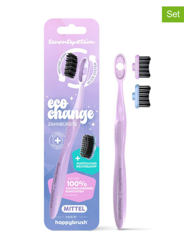 happybrush 2er-Set: Zahnbürste "Twenty4Tim Eco Change" in Lila