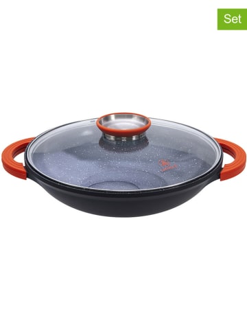 Laguiole 2-delige set: wok met deksel zwart/rood - Ø 32 cm